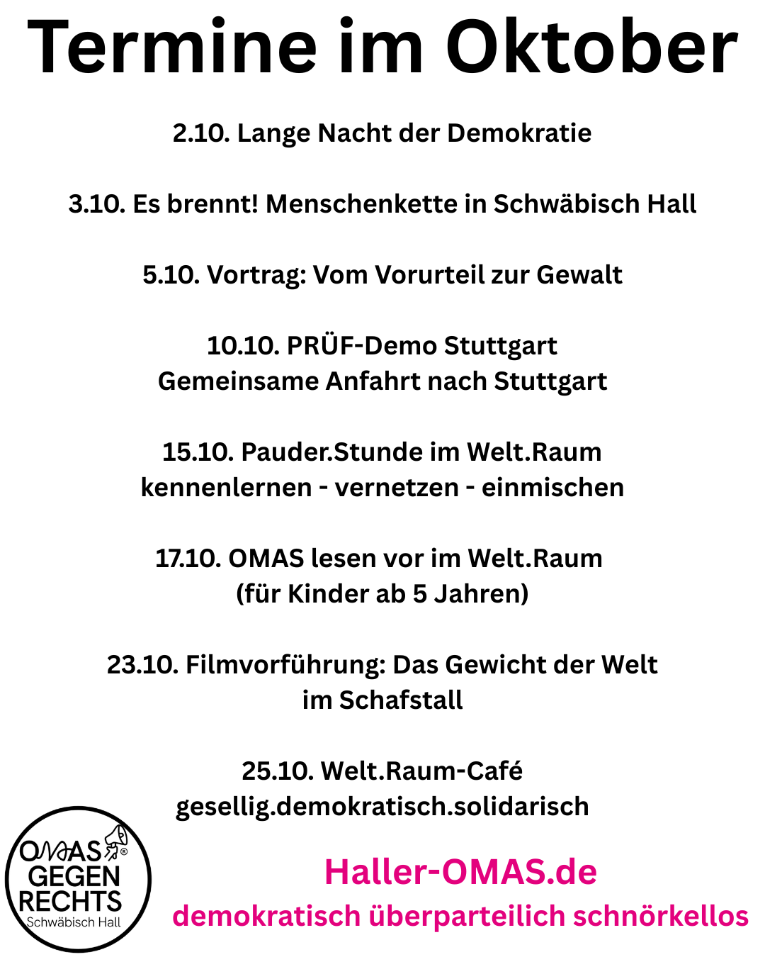 Oktober -Termine